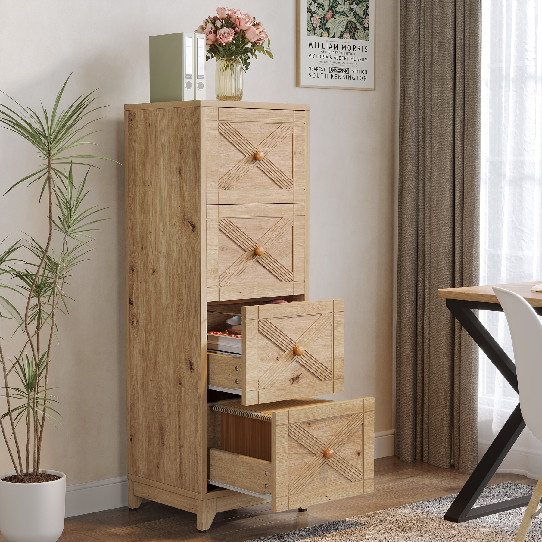 4-Drawer File Cabinet, Vertical Office Wood Storage Cabinet for Letter Size
