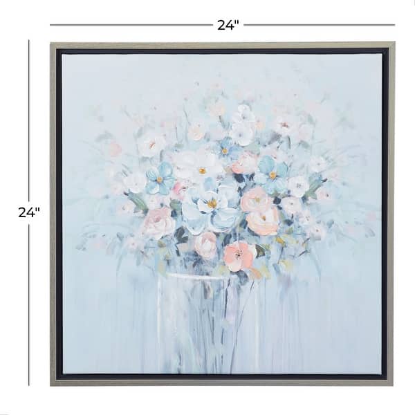 Blue Canvas Bouquet Floral Framed Wall Art with Silver Frame Bed Bath