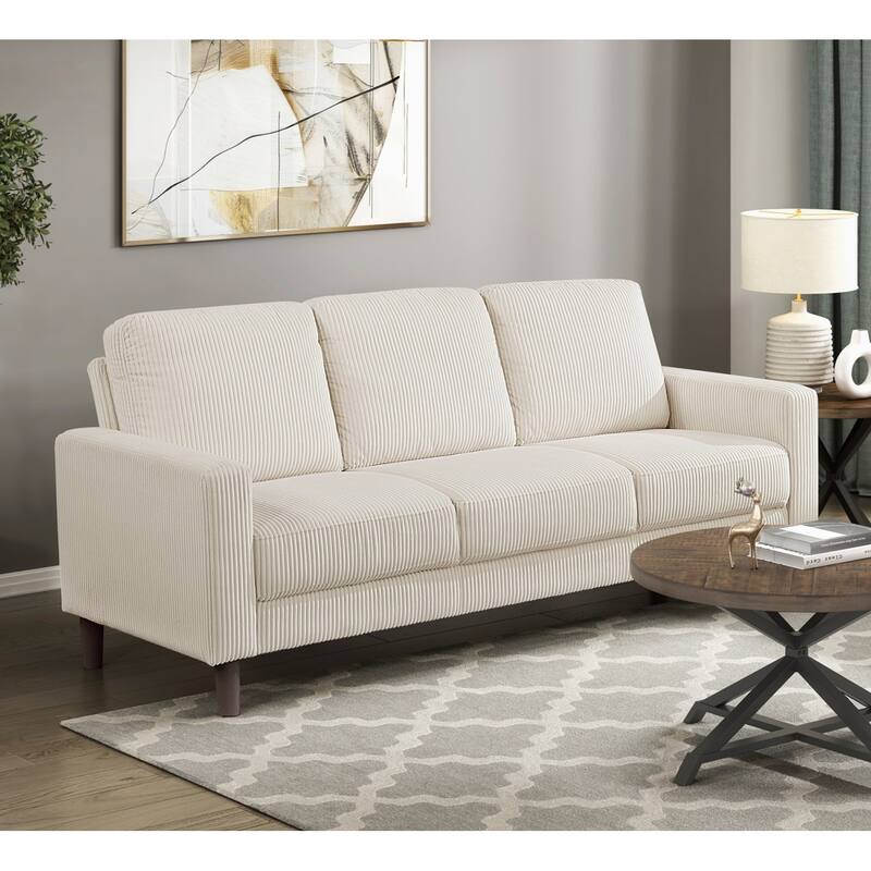 Modern Contemporary Beige Corduroy Upholstered Sofa Comfortable Cushion Solid Wood Living Room Furniture 1pc - Beige