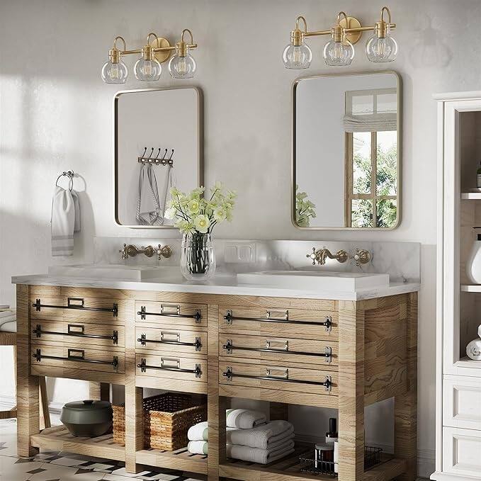Modern 2/3/4 Bathroom Vanity Lights Clear Globe Glass Shade