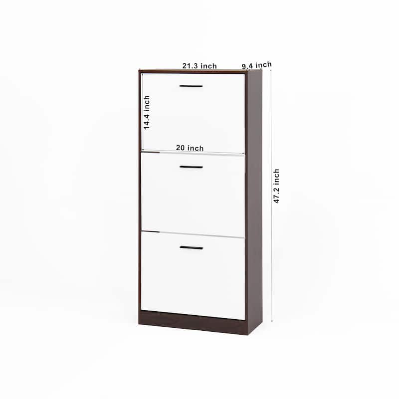 Shoe Storage Cabinet with 3 Flip Drawers, Freestanding Narrow Shoe Rack, Hidden Shoe Cabinet with Adjustable Panel