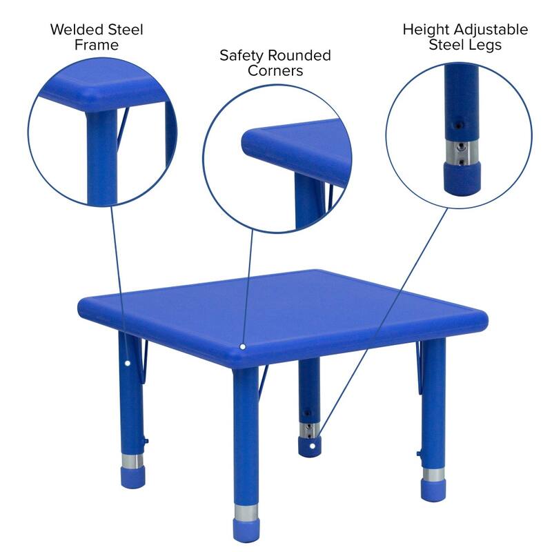 24" Square Plastic Height Adjustable Activity Table - School Table for 4