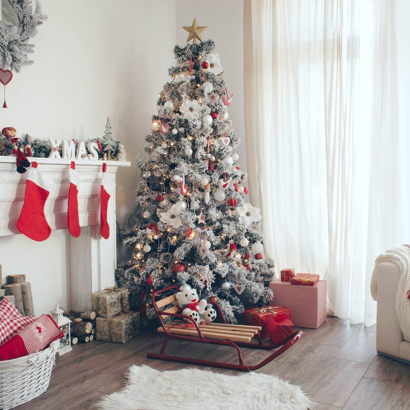 7.5ft Premium Snow Flocked Artificial Christmas Tree w/ 1346 Branch Tips