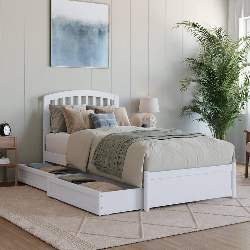 Lucia Platform Bed with Panel Footboard and Storage Drawers - White - Twin XL