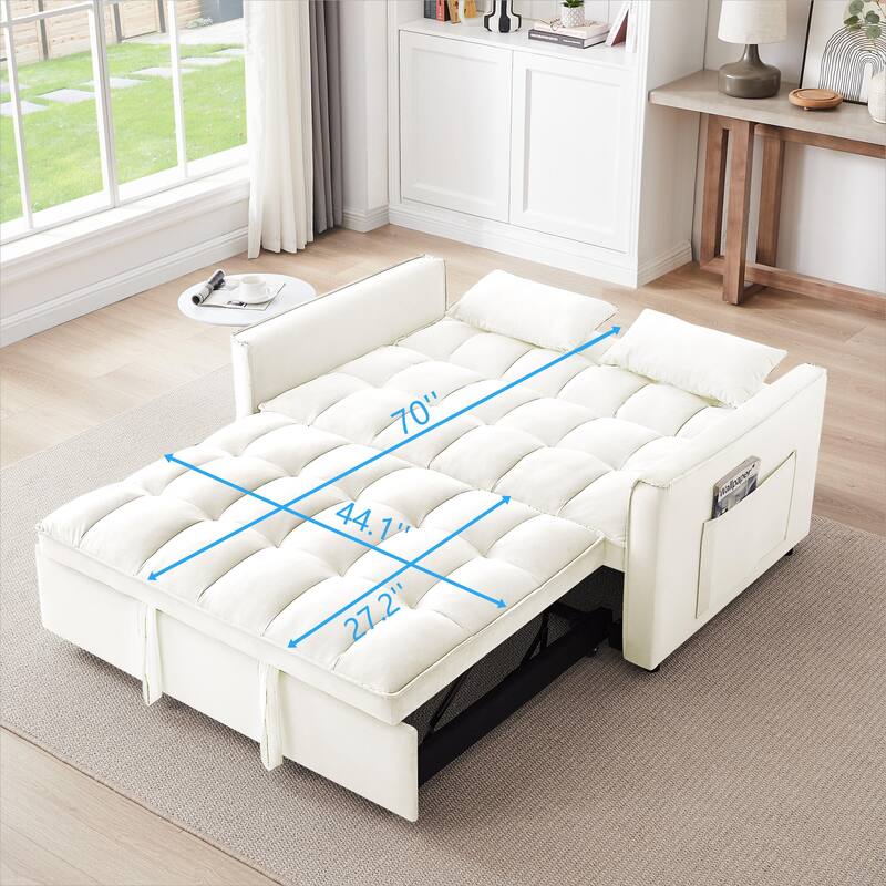 Modern Velvet 55.1" Futon Sofa Bed - Adjustable Backrest, Storage Bag, and Soft Pillows for Ultimate Comfort