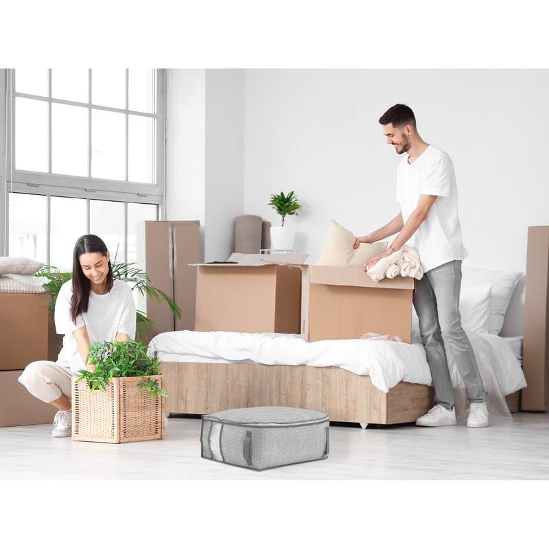 1 Pack Clothes Storage, Storage Bags with Handles, Foldable Moving Bags for Organizing Closet Organizers and Storage Gray