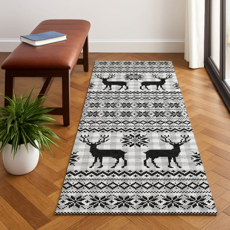 Premium Washable Super Soft Christmas Reindeer Mayfield Rug - Silver - 2'3" x 7'6"