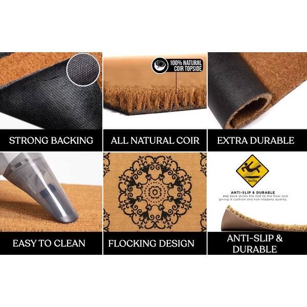 A1HC Natural Coir Flock Door Mat for Front Door, 36x72, Anti-Shed Treated Durable Double Door Entrance Doormat