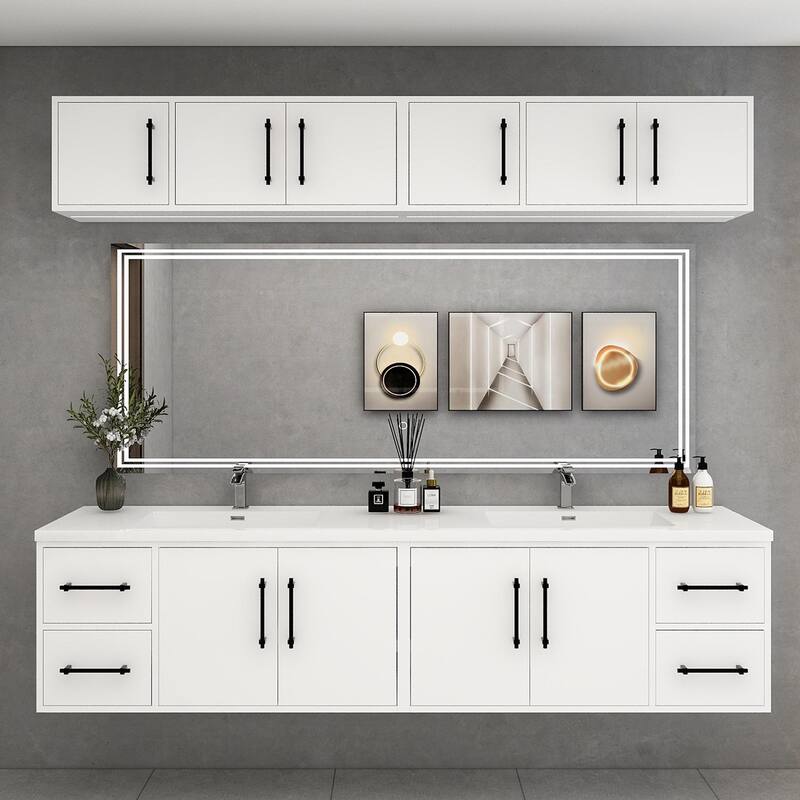 Victoria 84'' Wall-Mounted Double Sink Vanity Set with LED light Top Cabinet - 83.5 - Glossy - Gloss White