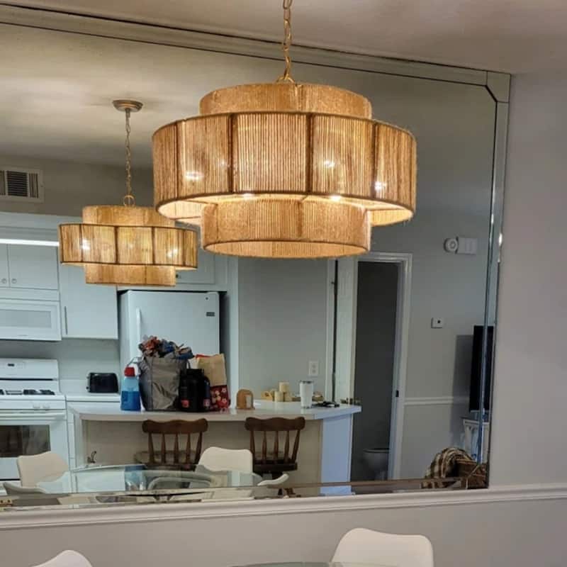 Bohemian Brown Hemp Rope Tiered Drum Chandelier Light - 23.62 "W x 15.16"H
