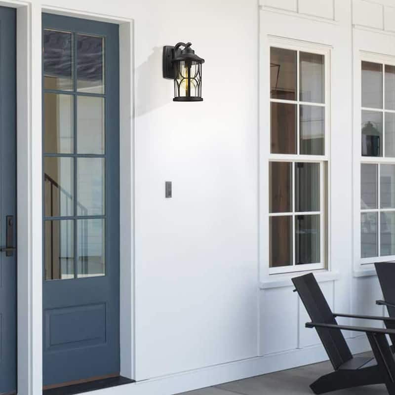 2 Pack Outdoor Wall Light for Porch House, Die-Cast Aluminum with Seeded Glass