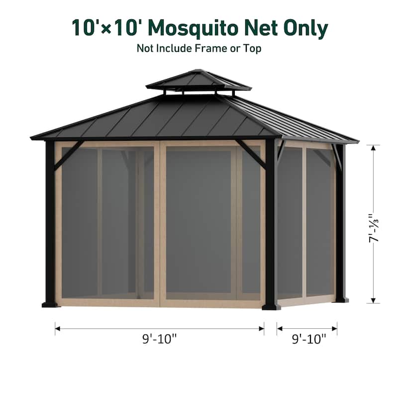 Gazebo Mosquito Netting Replacement Universal 4-Panel Sidewalls 10' x 10', Replacement for Patio Canopy (Mosquito Net Only)