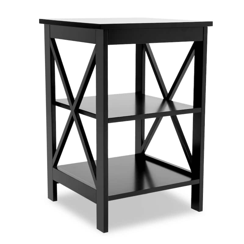 Modern Small Side Table Nightstand with Black-MDF Material Legs