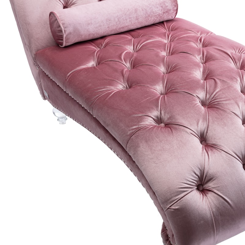 Pink 63.98" Buttons Tufted Chaise Lounge Chair with Pillow