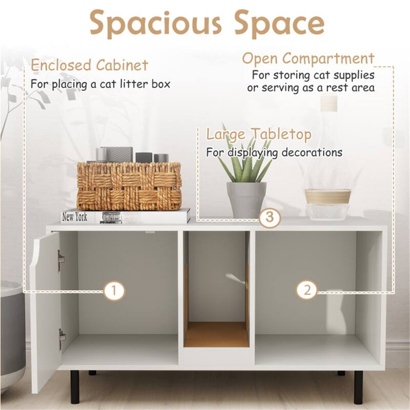 Hidden Cat Litter Box Cabinet With Storage And Scratch Pad