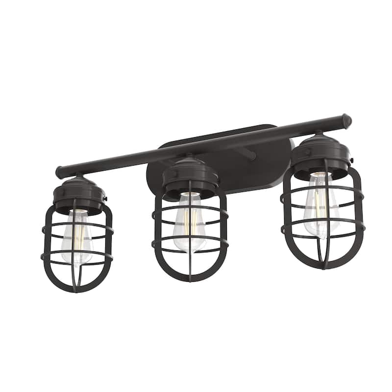 Hunter Starklake 3 Light Vanity Wall Light, Damp-Rated, Modern Industrial, Cage, Rustic, Farmhouse