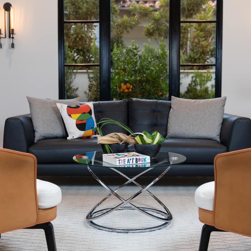 Galaxy Cross Base Tempered Glass Round Coffee Table