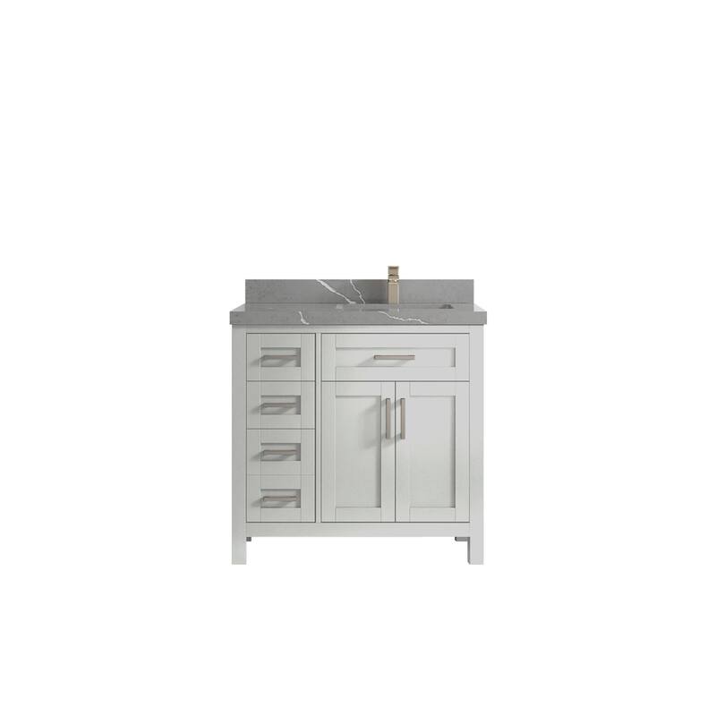 Willow Collections 36 in. W x 22 in. D Cambridge Right Offset Sink Bathroom Vanity with Countertop - 2" Piatra Gray - Coventry Gray