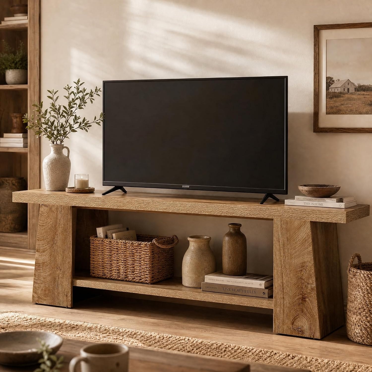 59-Inch TV Stand, Farmhouse Media Console with Open Shelf