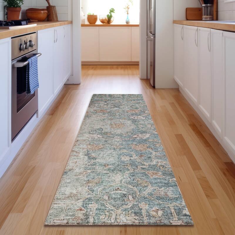 Premium Washable Super Soft Distressed Traditional Mayfield Rug - Green - 2' 3" x 7' 6" - Runner