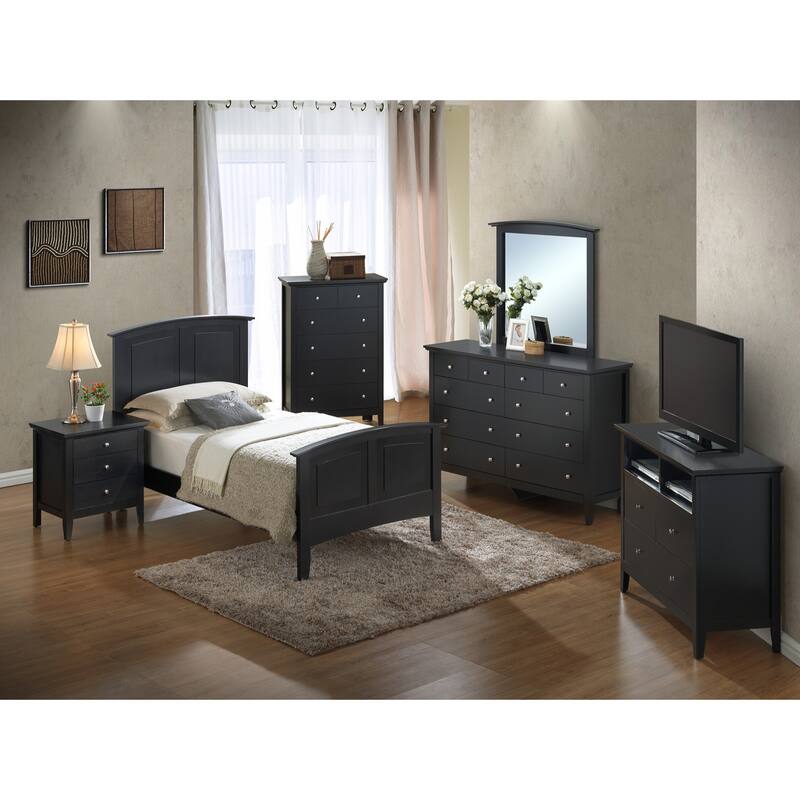 Solid Curved Rail Twin Panel Bed - 77" - Black