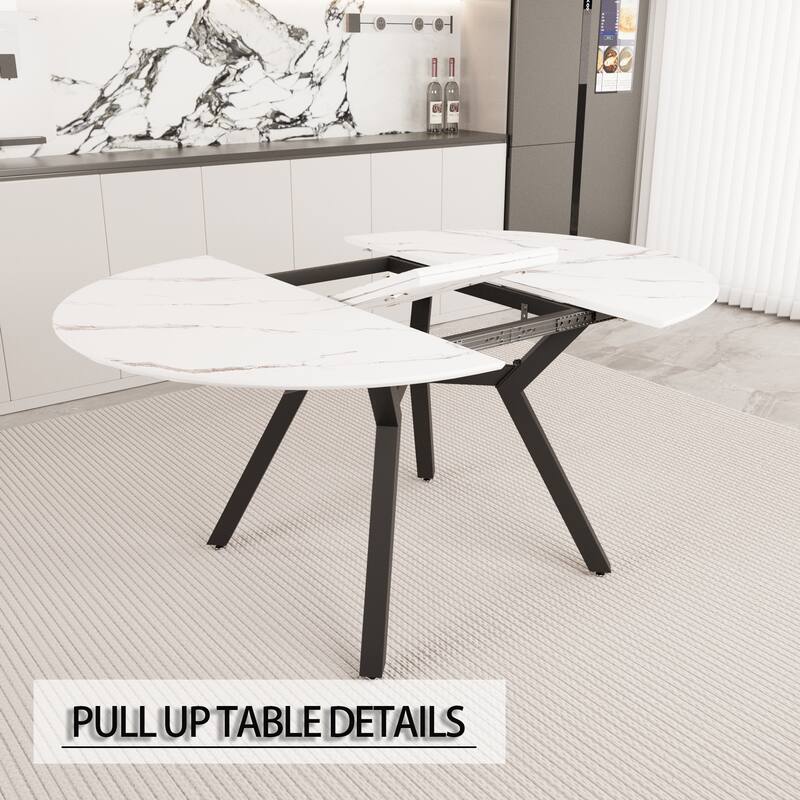 Modern Dining Table Set, Extendable Round Dining Table with 4 PU-Padded Dining Chairs, for Dining Rooms and Kitchens