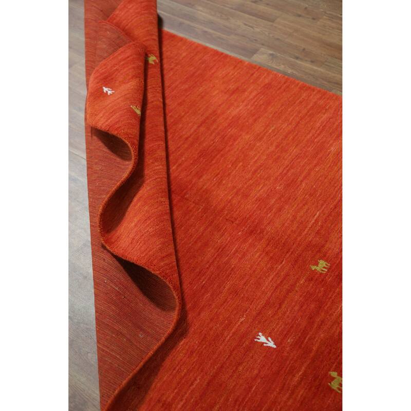 Orange Animals Gabbeh Indian Rug Hand-Knotted Wool Carpet - 4'6" x 6'6"