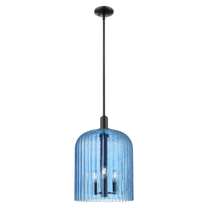 Innovations Lighting Downtown Urban - Bridal Veil - 3 Light 12" Stem Hung Mini Pendant - Blue Shade/Matte Black