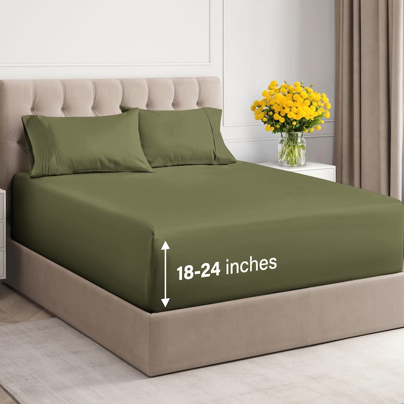 CGK Linens 6 Piece Extra Deep Pocket Microfiber Hotel Luxury Bed Sheets Set - Twin XL - Sage Green