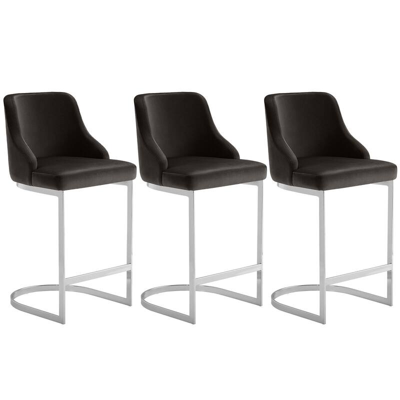 25.8'' Velvet/Leather Counter Height Bar Stools, Set of 2/3 - 36.6"H x 18.9"W x 20.5"D - Set of 3 - PU-Black
