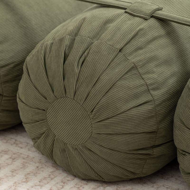 Versatile Lazy Sofa Corduroy Chaise Lounge Floor Couch Composed of 5 Cylindrical Pillows with Adjustable Straps