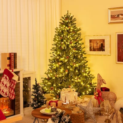 Gymax 6 FT Pre-Lit Hinged Xmas Tree 3-Minute-Setup Artificial