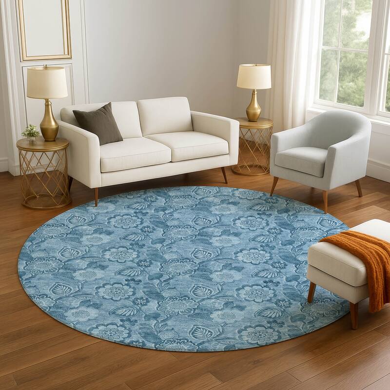 Premium Washable Super Soft Traditional Mayfield Rug - Blue - 8' x 8'