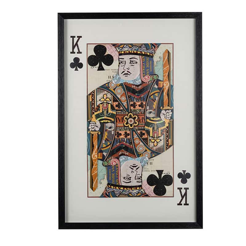 24 x 35 Set of 2 Framed Wall Art, King Queen Card Pair, Gold, Black, Red