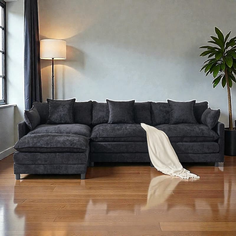 108 Inch L Shaped Modular Sectional Sofa, Chenille Cloud Couch with Ottoman, Deep Seat Modern Sofa