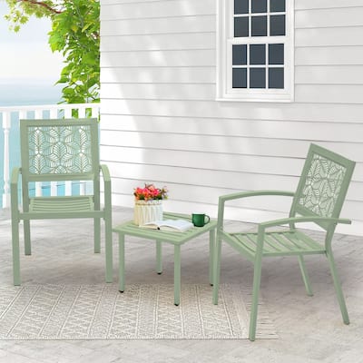 Outdoor Patio Set, Weatherproof Iron Bistro Table & Chairs, Floral Back Design, Space-Saving（Green/ Blue/ Yellow/ Black）