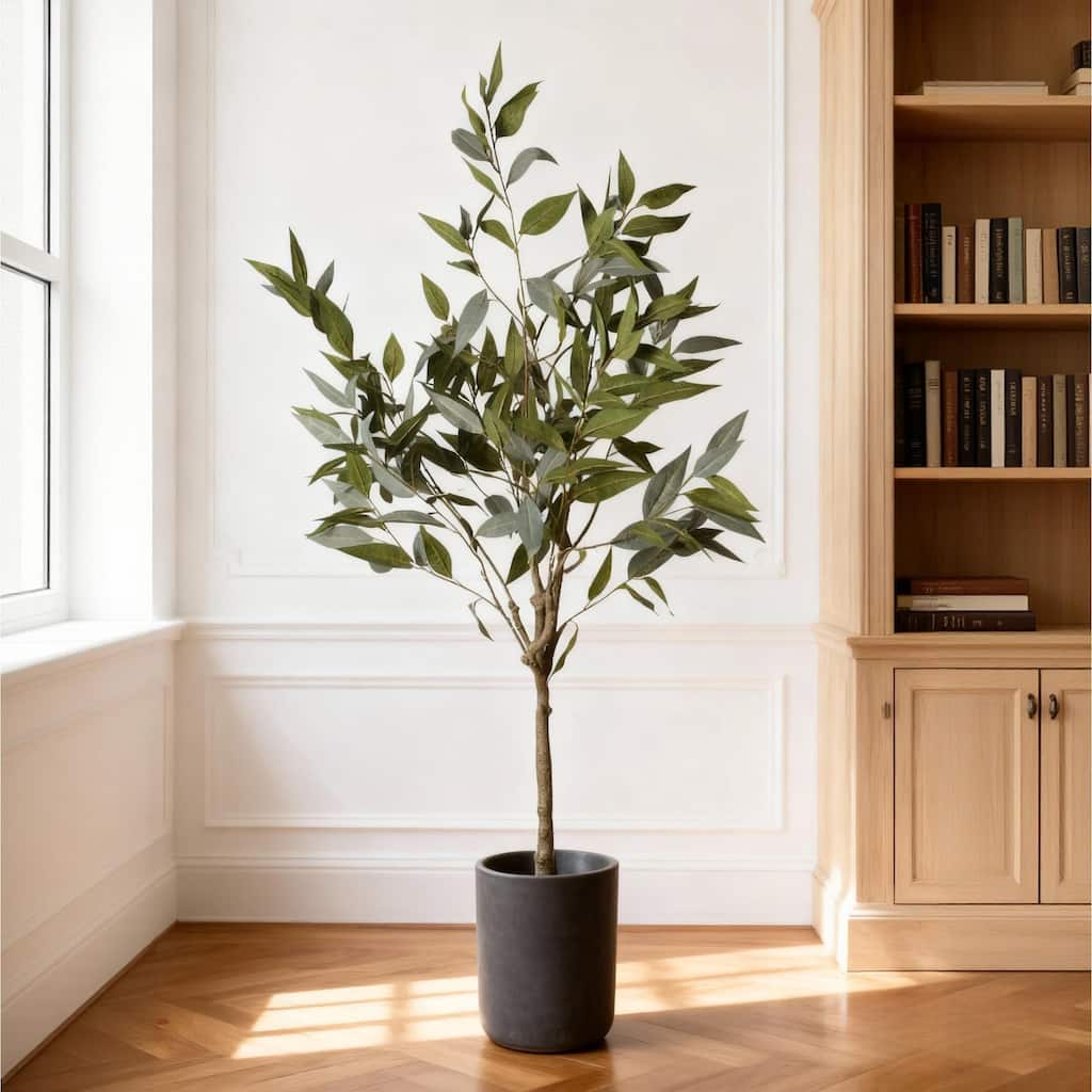 5FT Artificial Eucalyptus Tree, Realistic Fake Potted Plant for Home Office Indoor Decoration, 1pc/set - Green Leaves