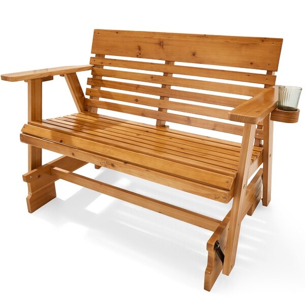 EROMMY Outdoor Wooden Glider Rocker Chair, High Backrest