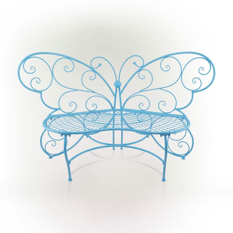 Alpine Corporation 62" x 26" Outdoor 2 Person Metal Butterfly Shaped Garden Bench