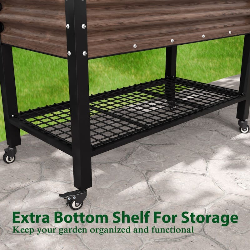 VEIKOUS 7.8 Cu.ft Galvanized Steel Raised Garden Bed, Large Outdoor Planter Box with Drainage Holes, Wheels