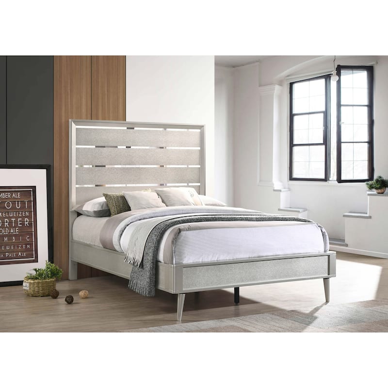 Ramon Modern Classic Wood Panel Bed Metallic Sterling