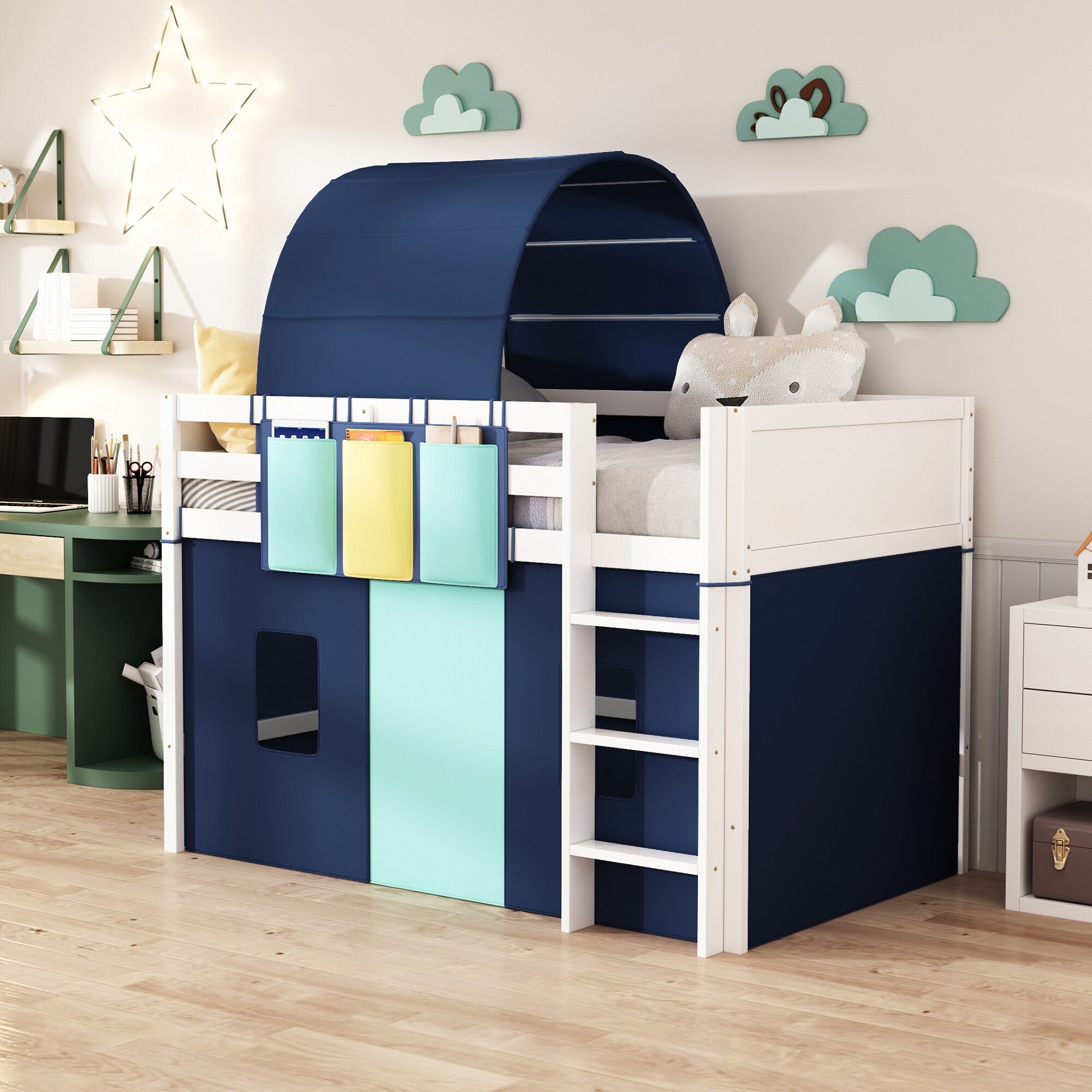 Kids loft deals bed with tent