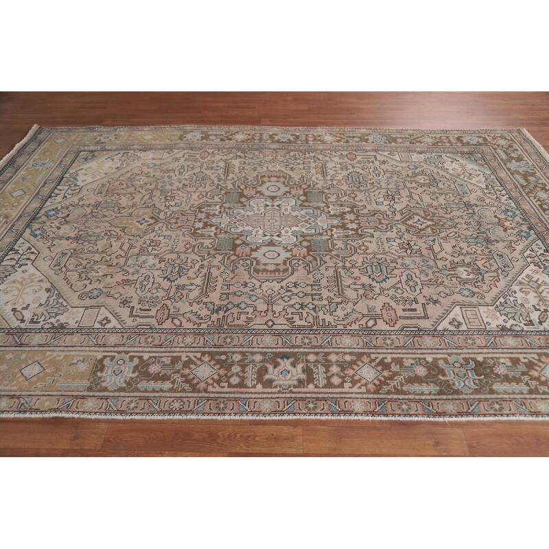 Hand Knotted Oriental 100% Wool Carpet Traditional Medallion Pink Tabriz Area Rug - 9' 8'' X 6' 5''