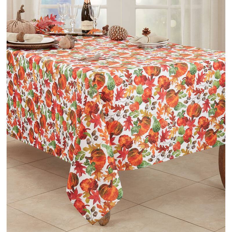 Fall Tablecloth With Pumpkin Foliage Design