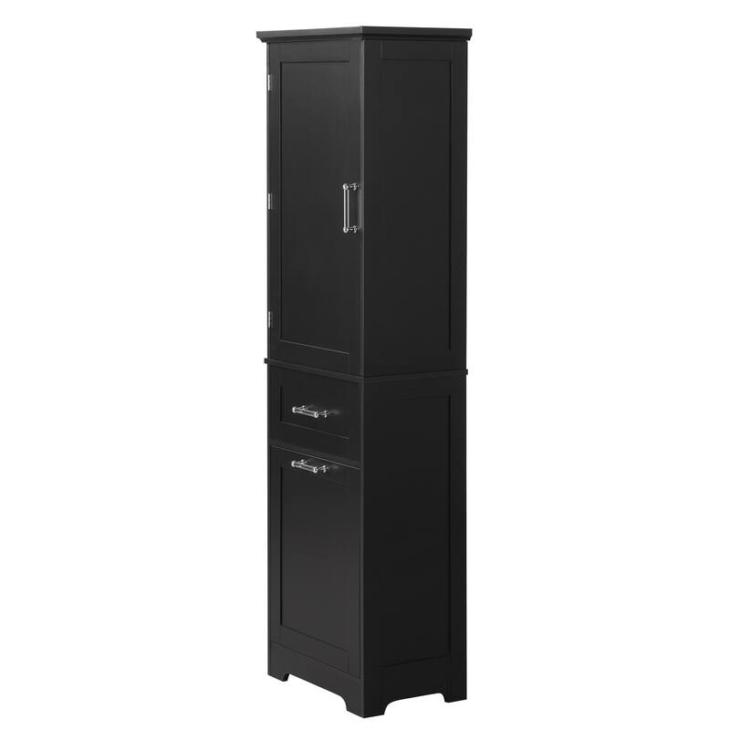 Modern Bathroom Storage Cabinet with Drawers and Adjustable Shelf, Freestanding Floor Cabinet with Acrylic Handles