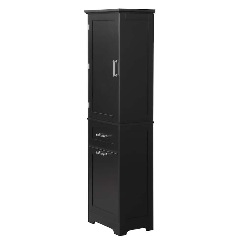 Tall Bathroom Storage Cabinet, Freestanding Storage Cabinet with Two Different Size Drawers and Adjustable Shelf
