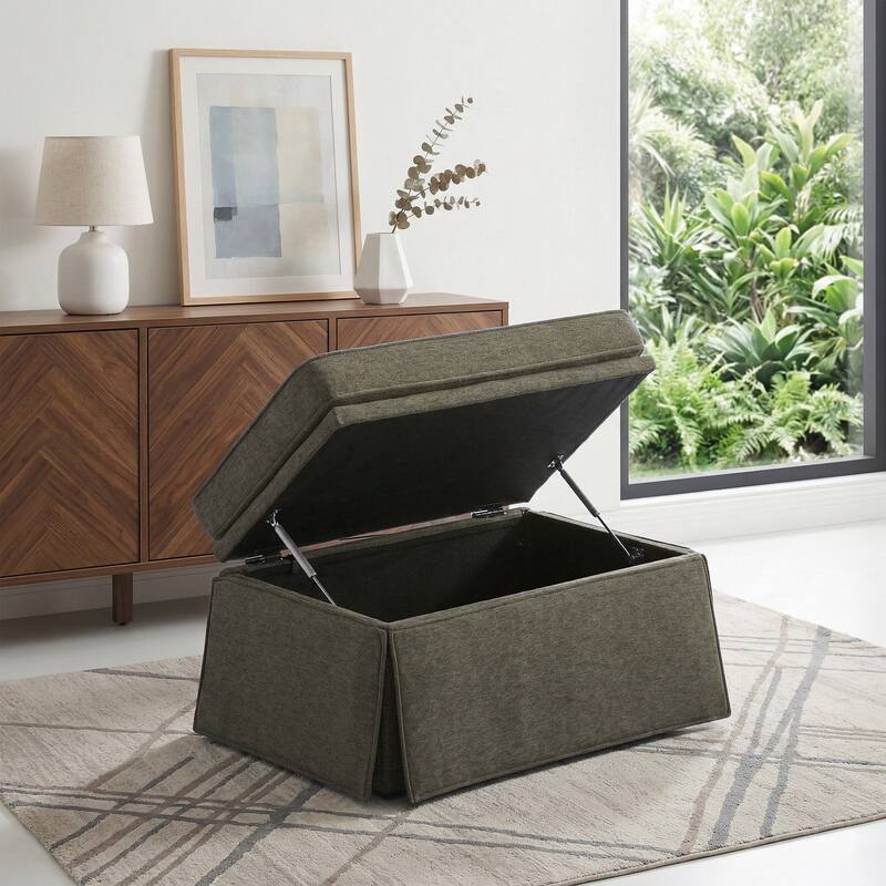 Skirted Rectangular Flip-Top Storage Ottoman