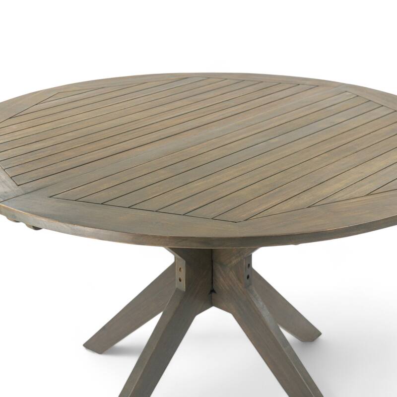 Roomfitters Stanford Outdoor Round Acacia Wood Dining Table with X-Base, Slat Top, Grey