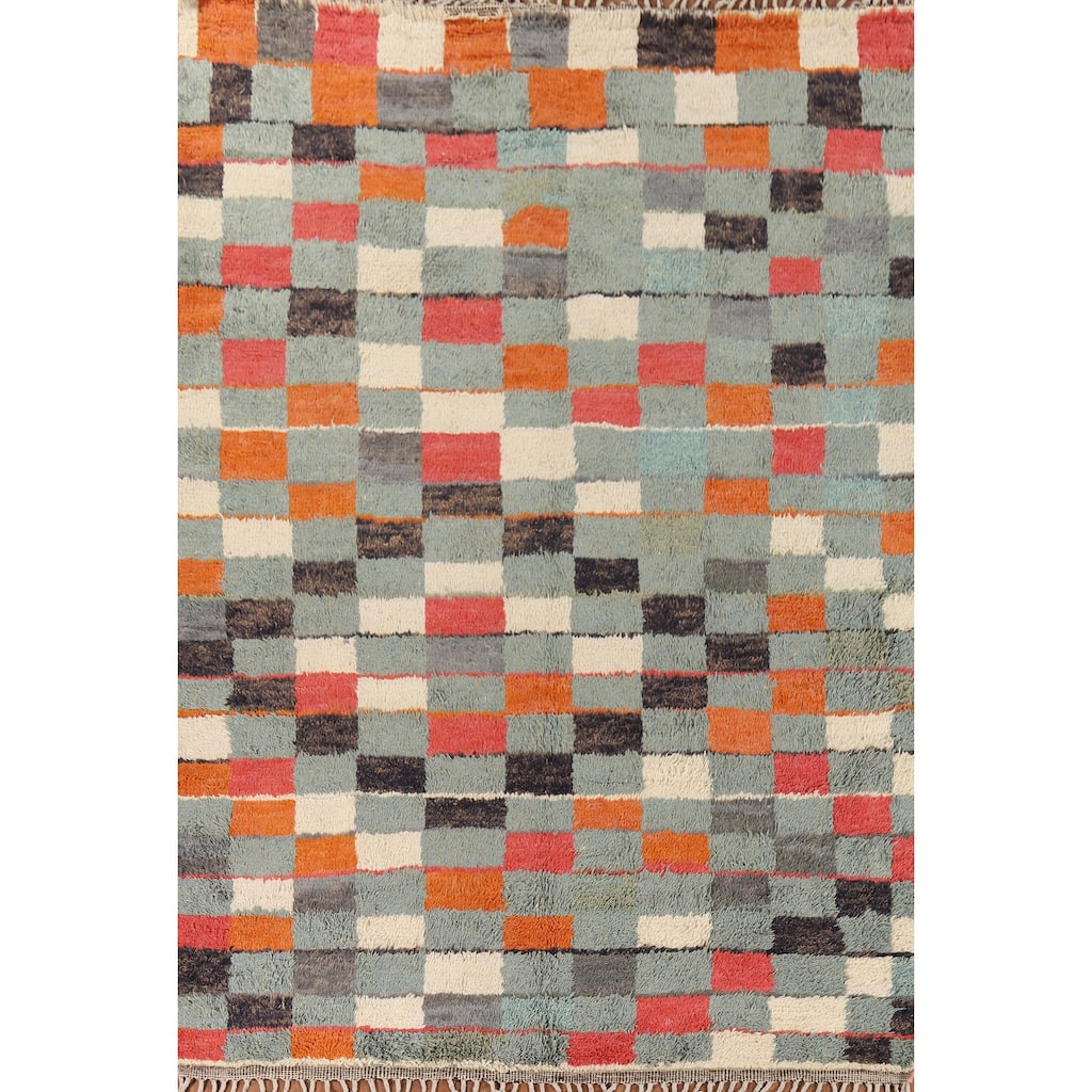 Checkered Moroccan Area Rug Hand-Knotted Wool Carpet - 8'0" x 10'11"