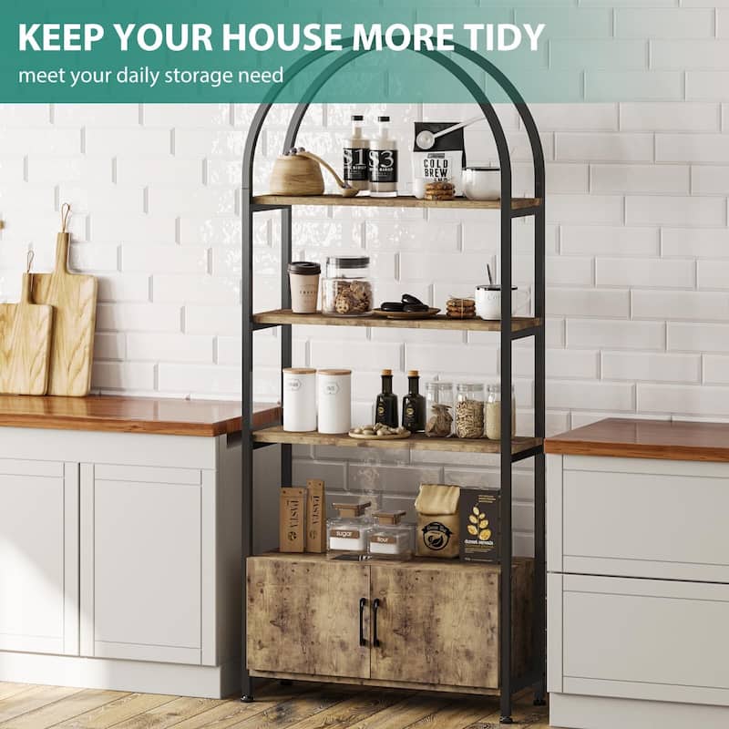 71.5 Inch Open Bookshelf with 2 Doors and 4 Shelves, Tall Standing Bookshelves Metal Frame Storage